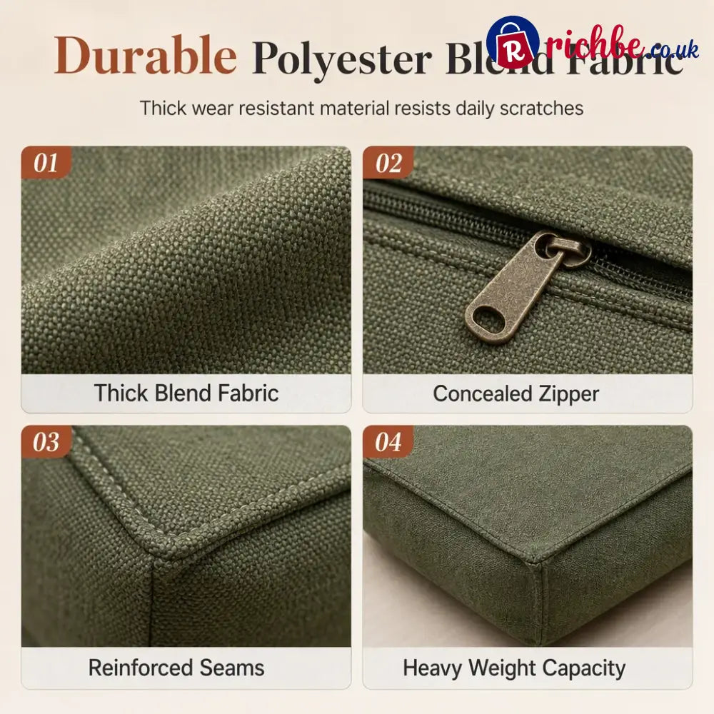 Unstuffed Square Pouf Cover | Storage Ottoman Slipcover for Living Room Bedroom & Clothes Storage Washable 45x45x23cm