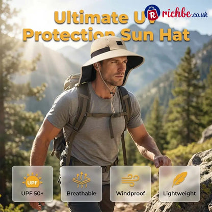 UPF 50+ Wide Brim Sun Hat with Neck Flap