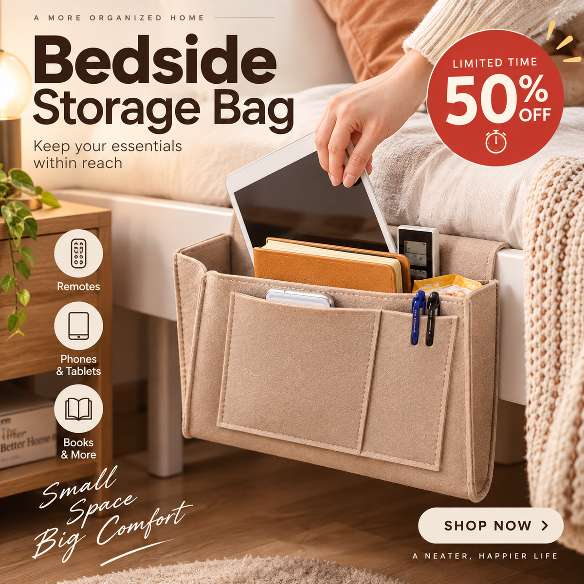 🛏️ Save 49%! 🧺 Bedside Hanging Caddy – Multi‑pocket felt organizer for dorm & bunk ✨