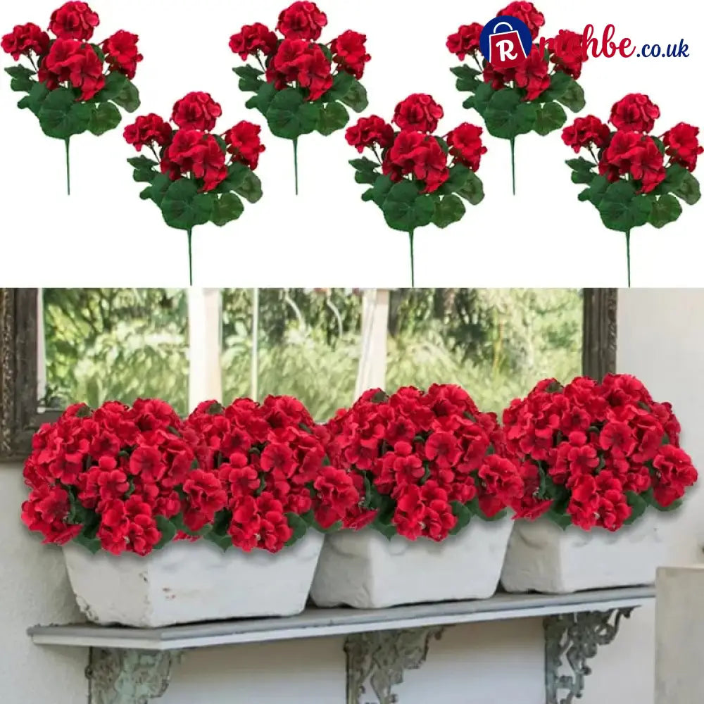 UV Resistant Artificial Geraniums – Outdoor Red Faux Flowers for Patio Garden & Home Decor