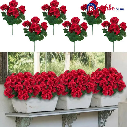 UV Resistant Artificial Geraniums – Outdoor Red Faux Flowers for Patio Garden & Home Decor
