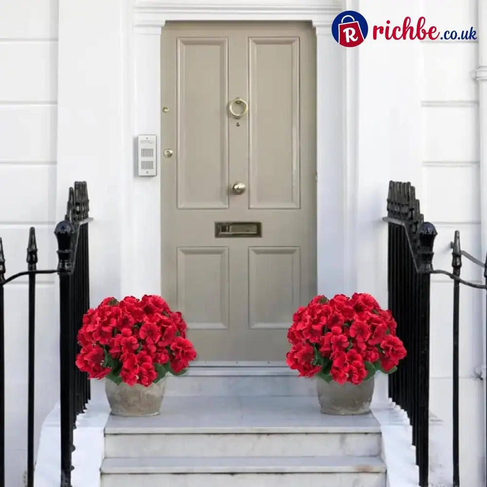 UV Resistant Artificial Geraniums – Outdoor Red Faux Flowers for Patio Garden & Home Decor