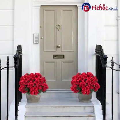 UV Resistant Artificial Geraniums – Outdoor Red Faux Flowers for Patio Garden & Home Decor