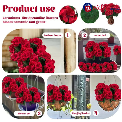 UV Resistant Artificial Geraniums – Outdoor Red Faux Flowers for Patio Garden & Home Decor