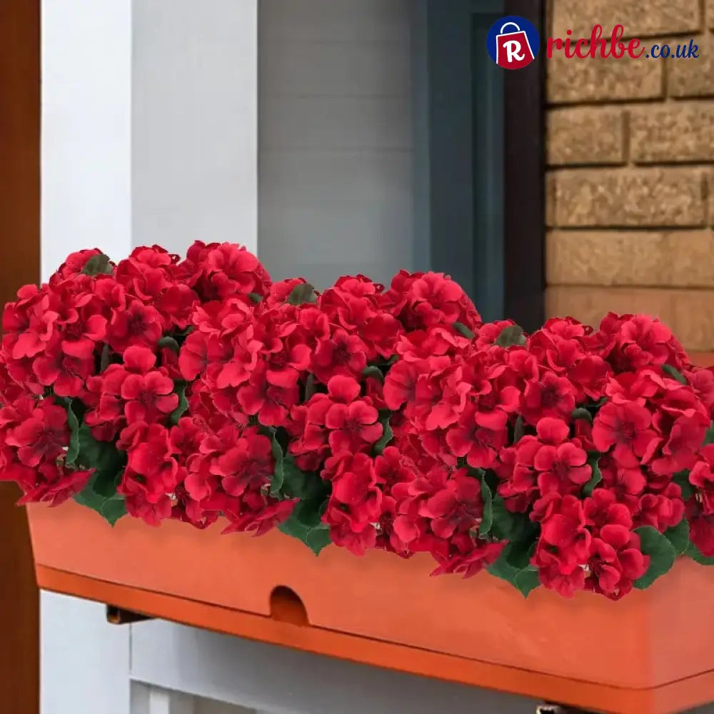 UV Resistant Artificial Geraniums – Outdoor Red Faux Flowers for Patio Garden & Home Decor