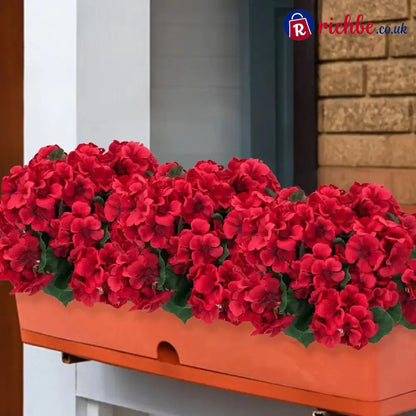 UV Resistant Artificial Geraniums – Outdoor Red Faux Flowers for Patio Garden & Home Decor