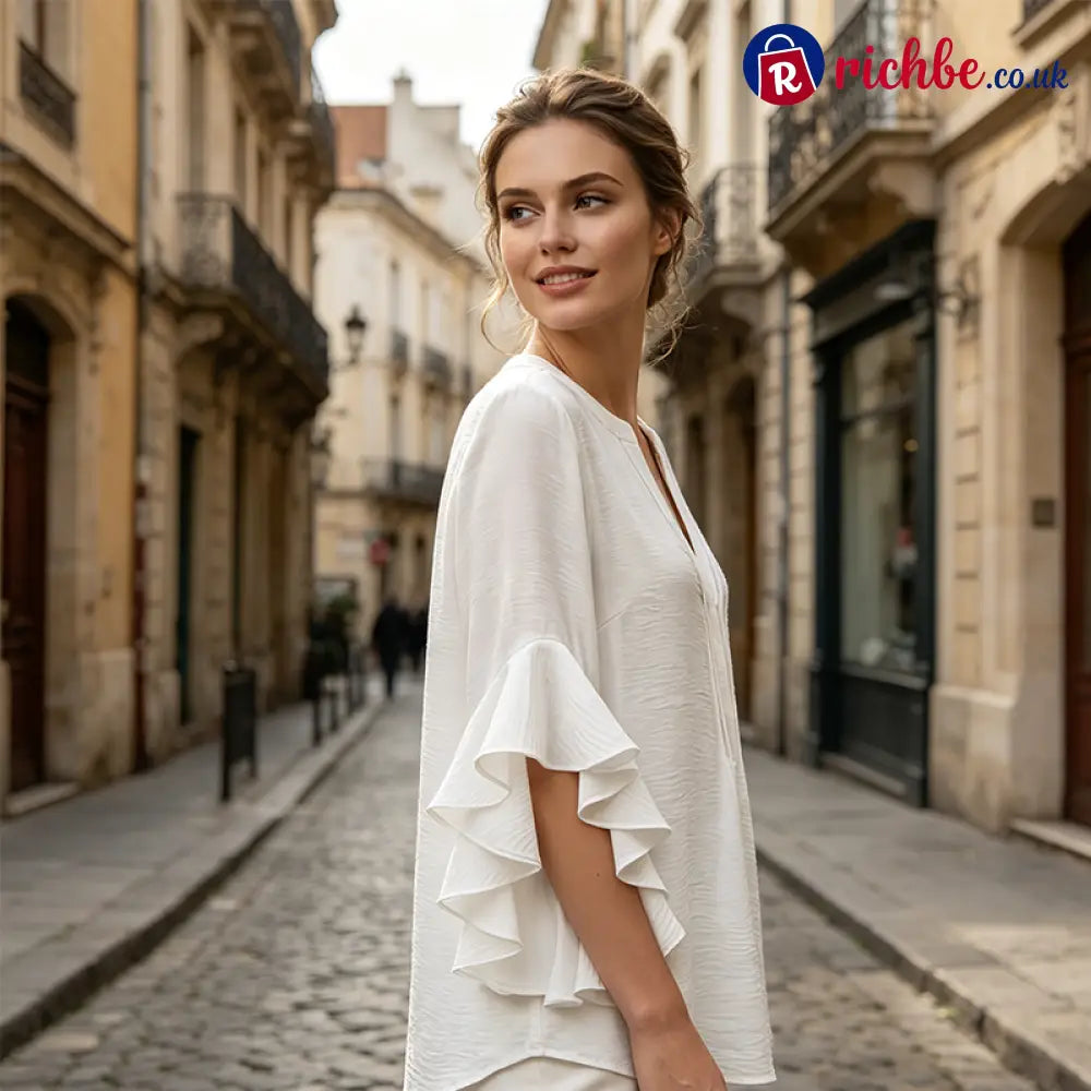 V-Neck Ruffled Sleeve Top ✨🌿 - Clothing & Accessories