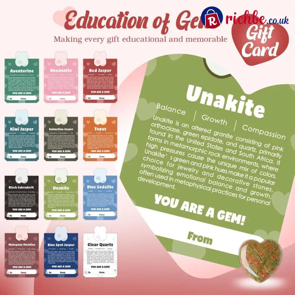 Valentine’s Day Gem Gifts for Kids&Adults – 24 Pack Prefilled Cards with Heart-Shaped Gemstones