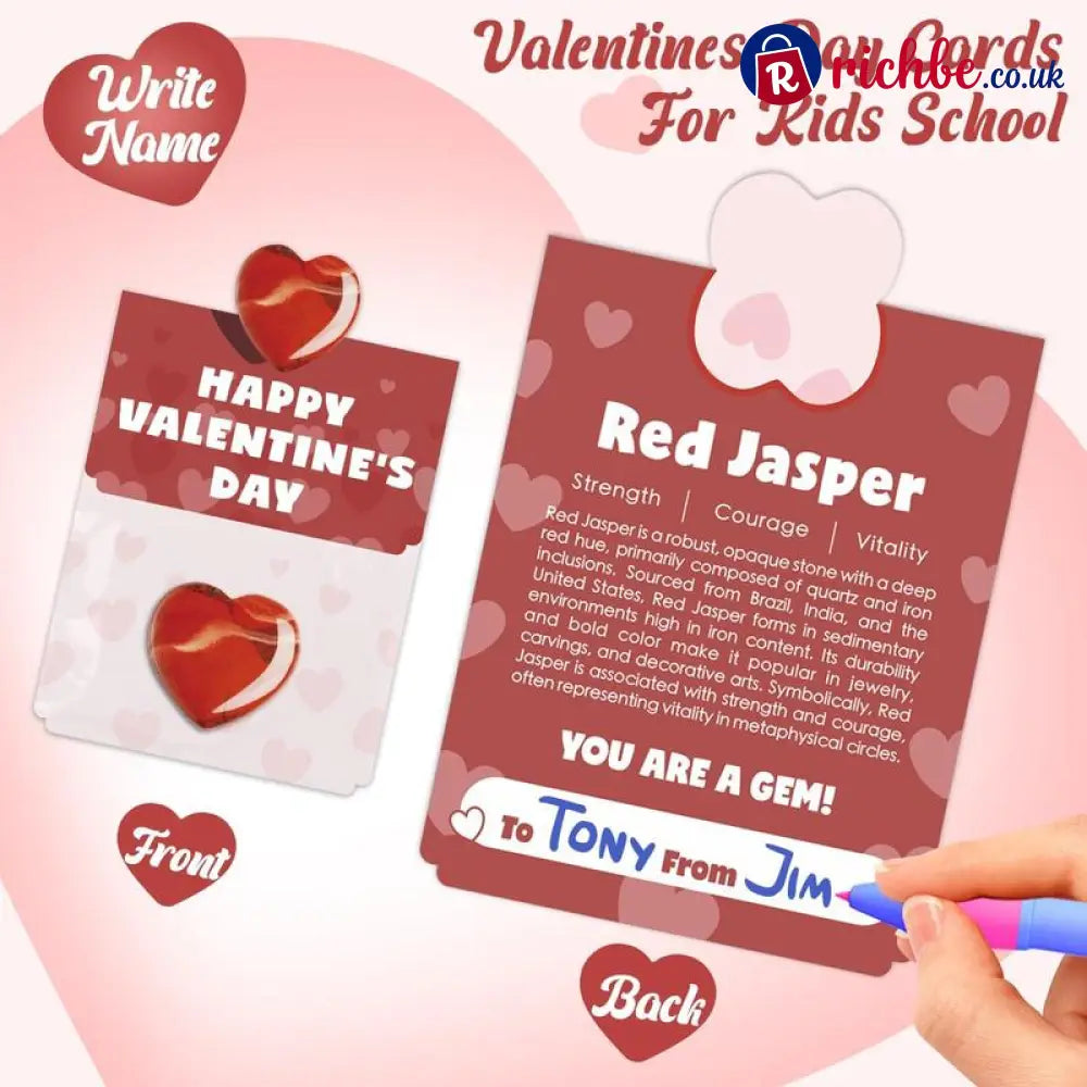 Valentine’s Day Gem Gifts for Kids&Adults – 24 Pack Prefilled Cards with Heart-Shaped Gemstones
