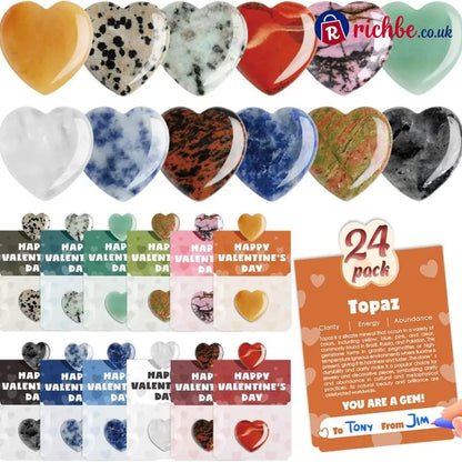 Valentine’s Day Gem Gifts for Kids&Adults – 24 Pack Prefilled Cards with Heart-Shaped Gemstones