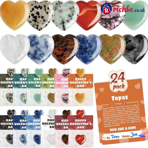 Valentine’s Day Gem Gifts for Kids&Adults – 24 Pack Prefilled Cards with Heart-Shaped Gemstones
