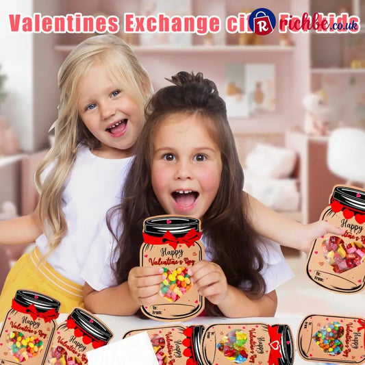 Valentine’s Day Mason Jar Cards for Kids, 50‐Pack with Gift Bags