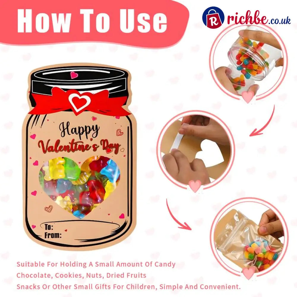 Valentine’s Day Mason Jar Cards for Kids, 50‐Pack with Gift Bags