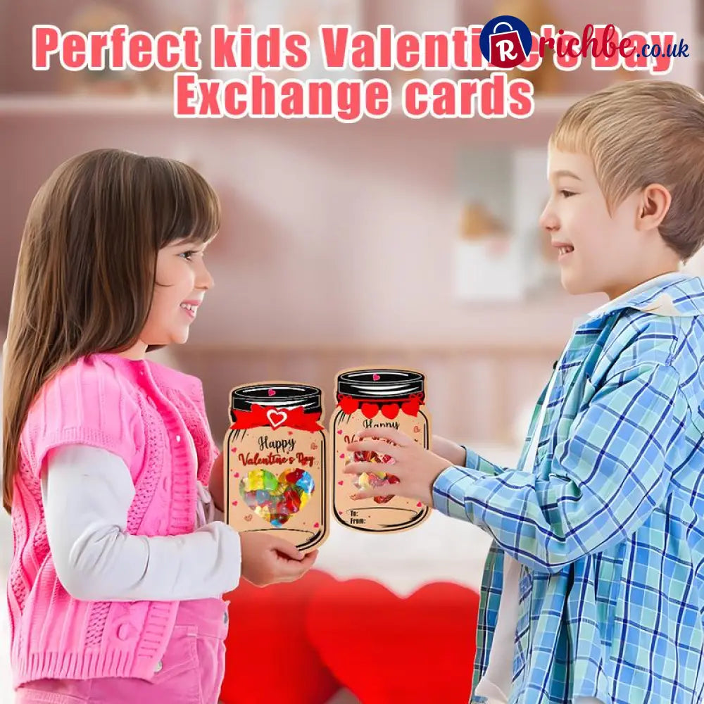 Valentine’s Day Mason Jar Cards for Kids, 50‐Pack with Gift Bags