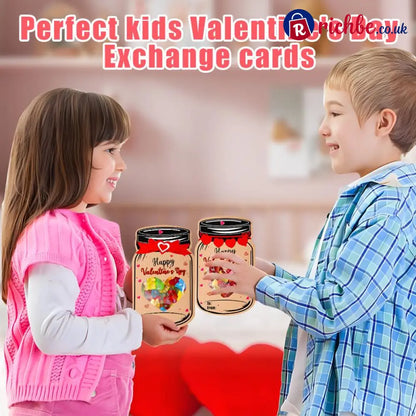 Valentine’s Day Mason Jar Cards for Kids, 50‐Pack with Gift Bags
