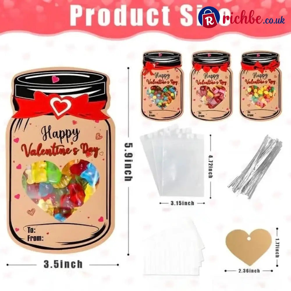Valentine’s Day Mason Jar Cards for Kids, 50‐Pack with Gift Bags