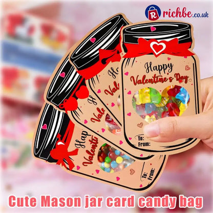 Valentine’s Day Mason Jar Cards for Kids, 50‐Pack with Gift Bags
