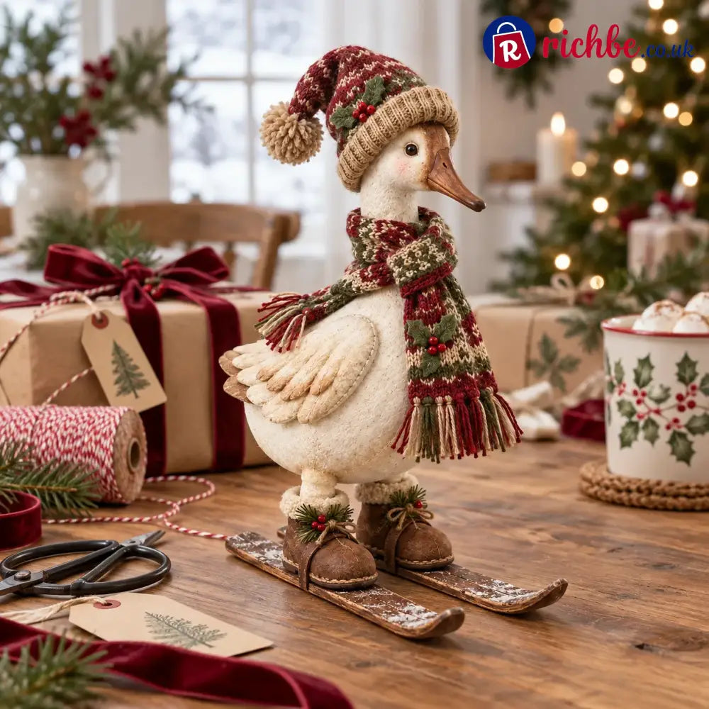 Vintage Christmas Skiing Goose Figurine