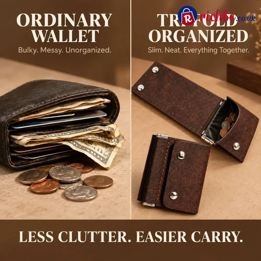 Vintage Compact Trifold Wallet with Quick-Access Coin Pocket