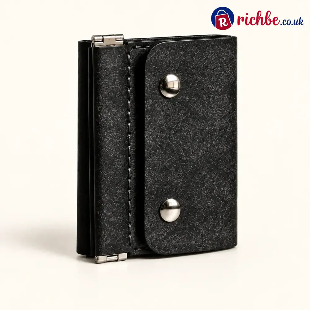 Vintage Compact Trifold Wallet with Quick-Access Coin Pocket - Black