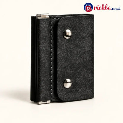 Vintage Compact Trifold Wallet with Quick-Access Coin Pocket - Black