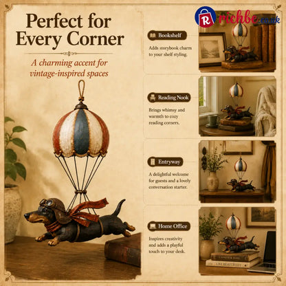 Vintage Flying Dachshund Hot Air Balloon Decor