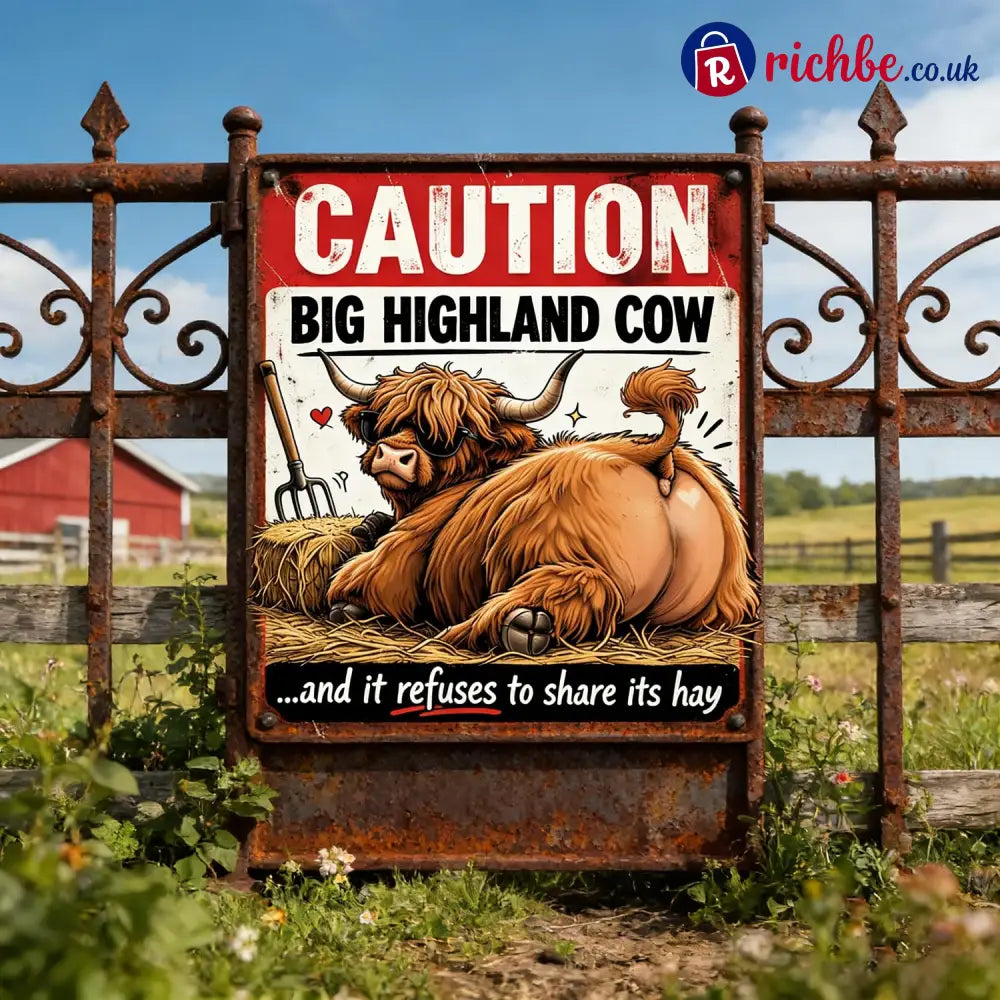Vintage Highland Cow Tin Sign - A / small