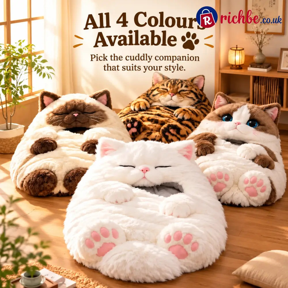 Warm fluffy sleeping bag with cat motif for adults