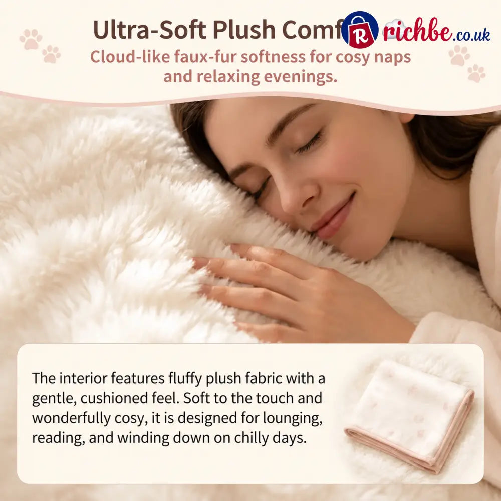 Warm fluffy sleeping bag with cat motif for adults