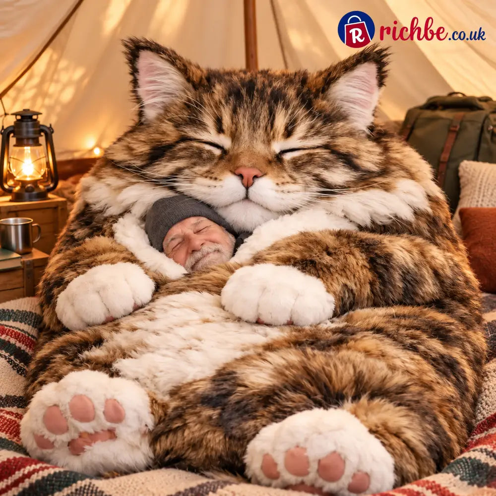 Warm fluffy sleeping bag with cat motif for adults - Brown cat