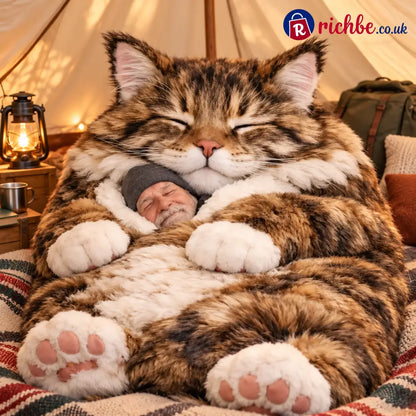 Warm fluffy sleeping bag with cat motif for adults - Brown cat