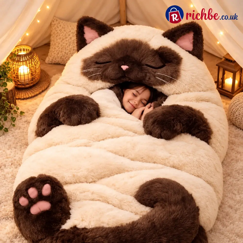 Warm fluffy sleeping bag with cat motif for adults - Calico cat