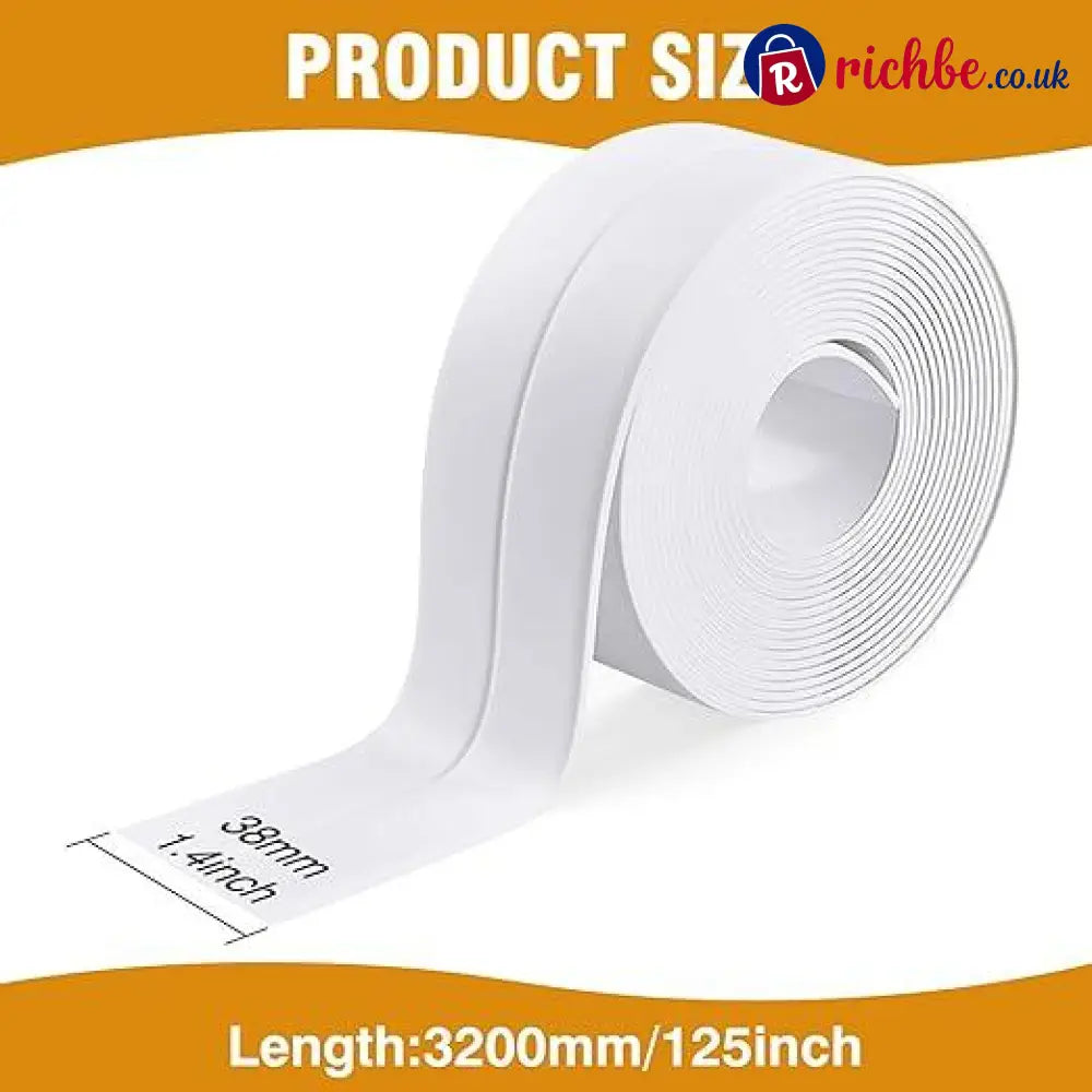 Waterproof Acrylic Caulk Tape – 2 Rolls Cuttable 10.5ft x 1.4in with Sealing Tool – For Bath Toilet Sink & Kitchen
