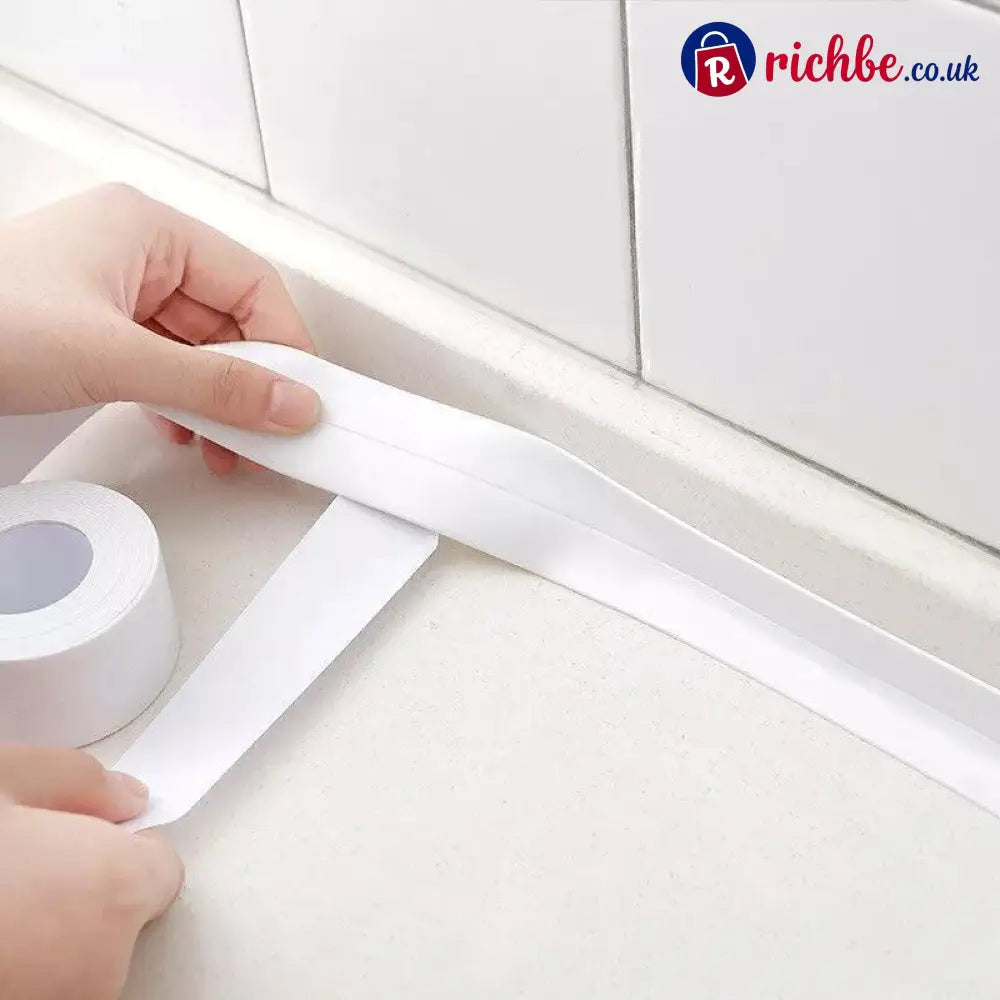 Waterproof Acrylic Caulk Tape – 2 Rolls Cuttable 10.5ft x 1.4in with Sealing Tool – For Bath Toilet Sink & Kitchen