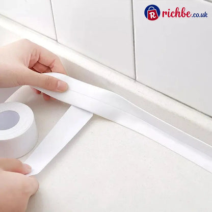 Waterproof Acrylic Caulk Tape – 2 Rolls Cuttable 10.5ft x 1.4in with Sealing Tool – For Bath Toilet Sink & Kitchen