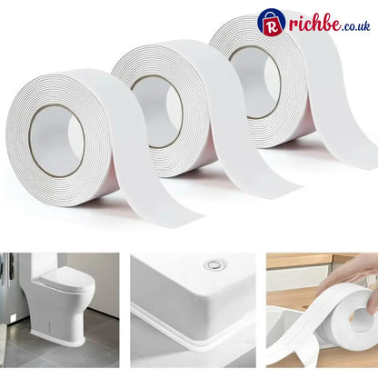 Waterproof Acrylic Caulk Tape – 2 Rolls Cuttable 10.5ft x 1.4in with Sealing Tool – For Bath Toilet Sink & Kitchen