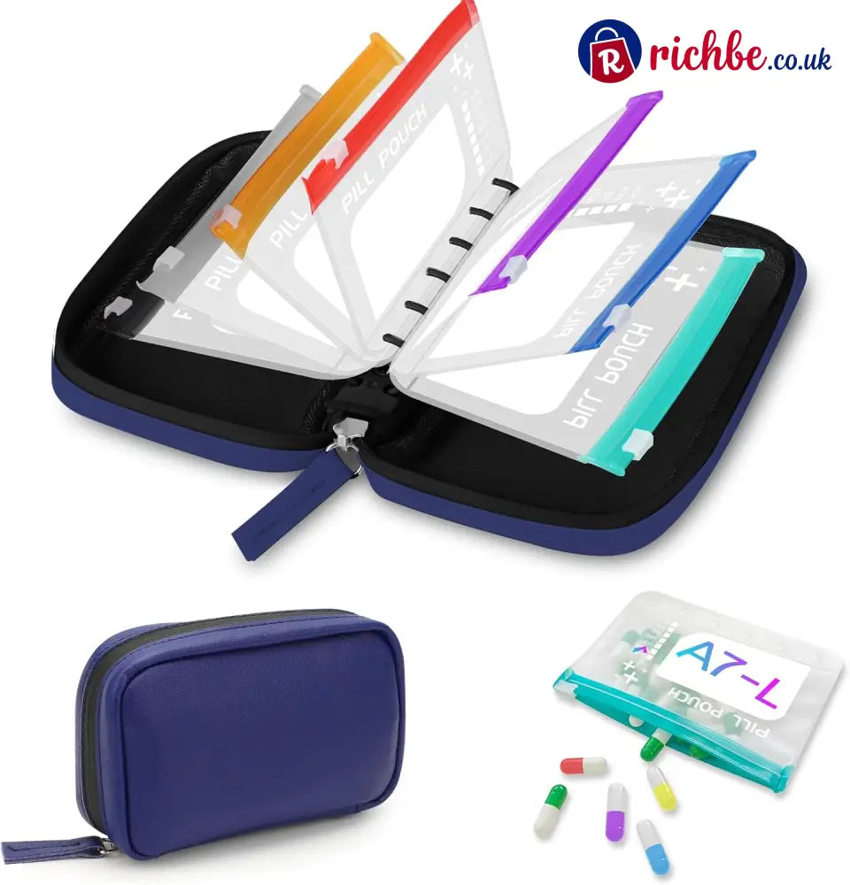 Waterproof Pill Pouch Set-14Pcs Bags Inside - Blue