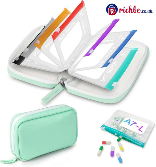 Waterproof Pill Pouch Set-14Pcs Bags Inside - Green