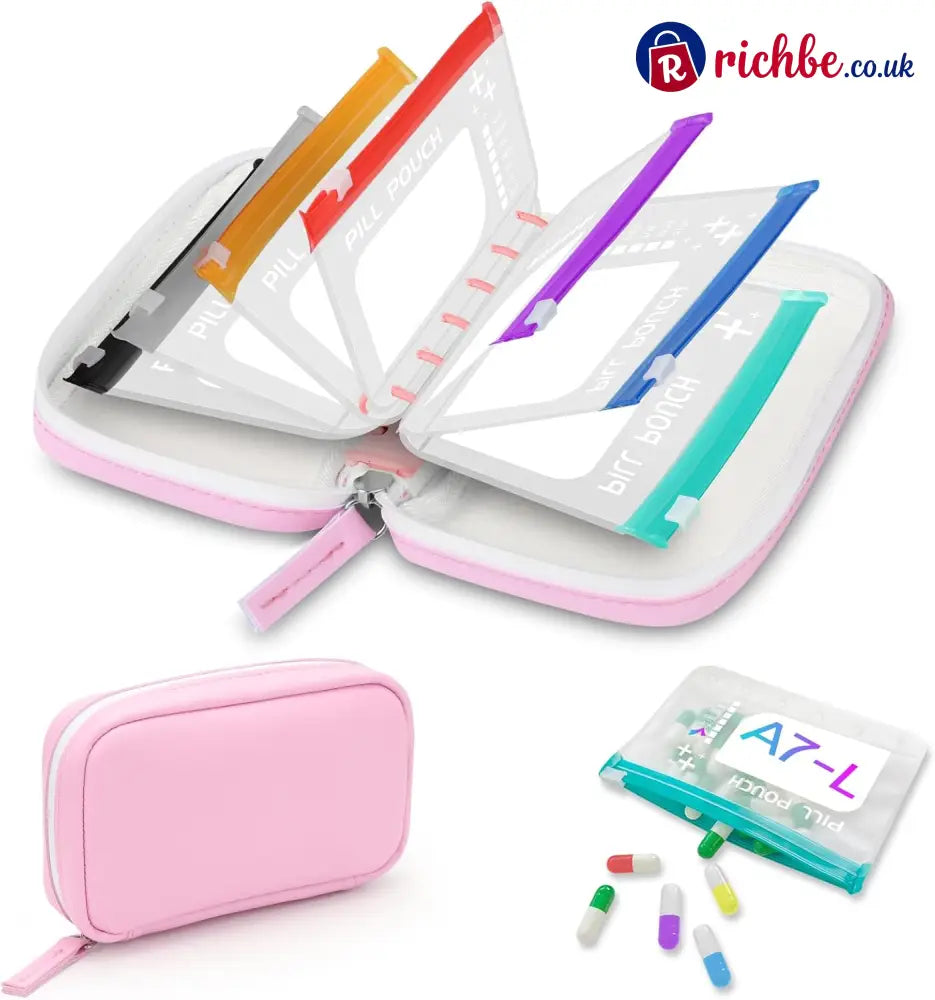 Waterproof Pill Pouch Set-14Pcs Bags Inside - Pink
