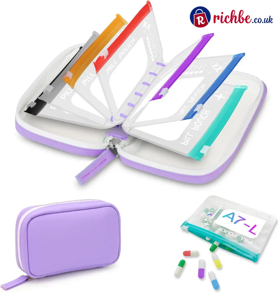 Waterproof Pill Pouch Set-14Pcs Bags Inside - Purple