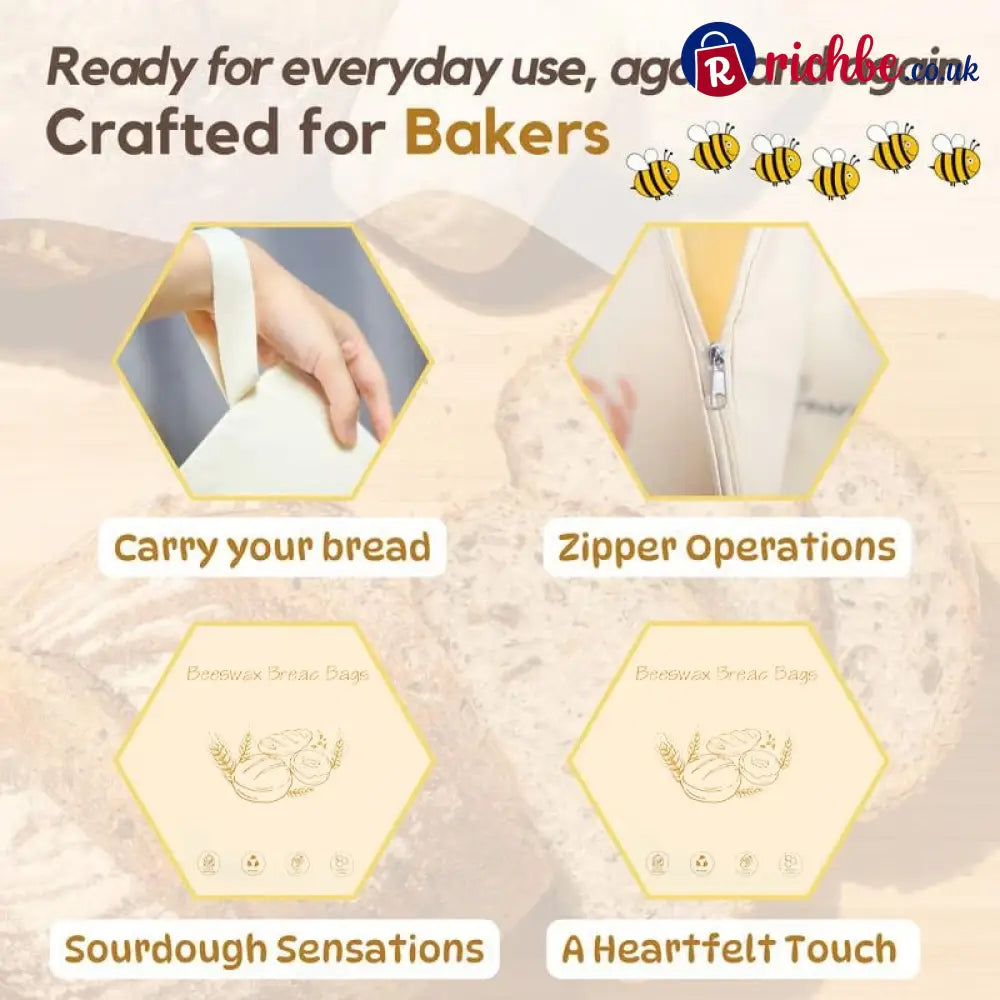 🍞Wide Zipper Access Cotton & Beeswax Bread Bags for Sourdough✨