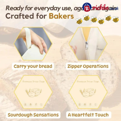 🍞Wide Zipper Access Cotton & Beeswax Bread Bags for Sourdough✨