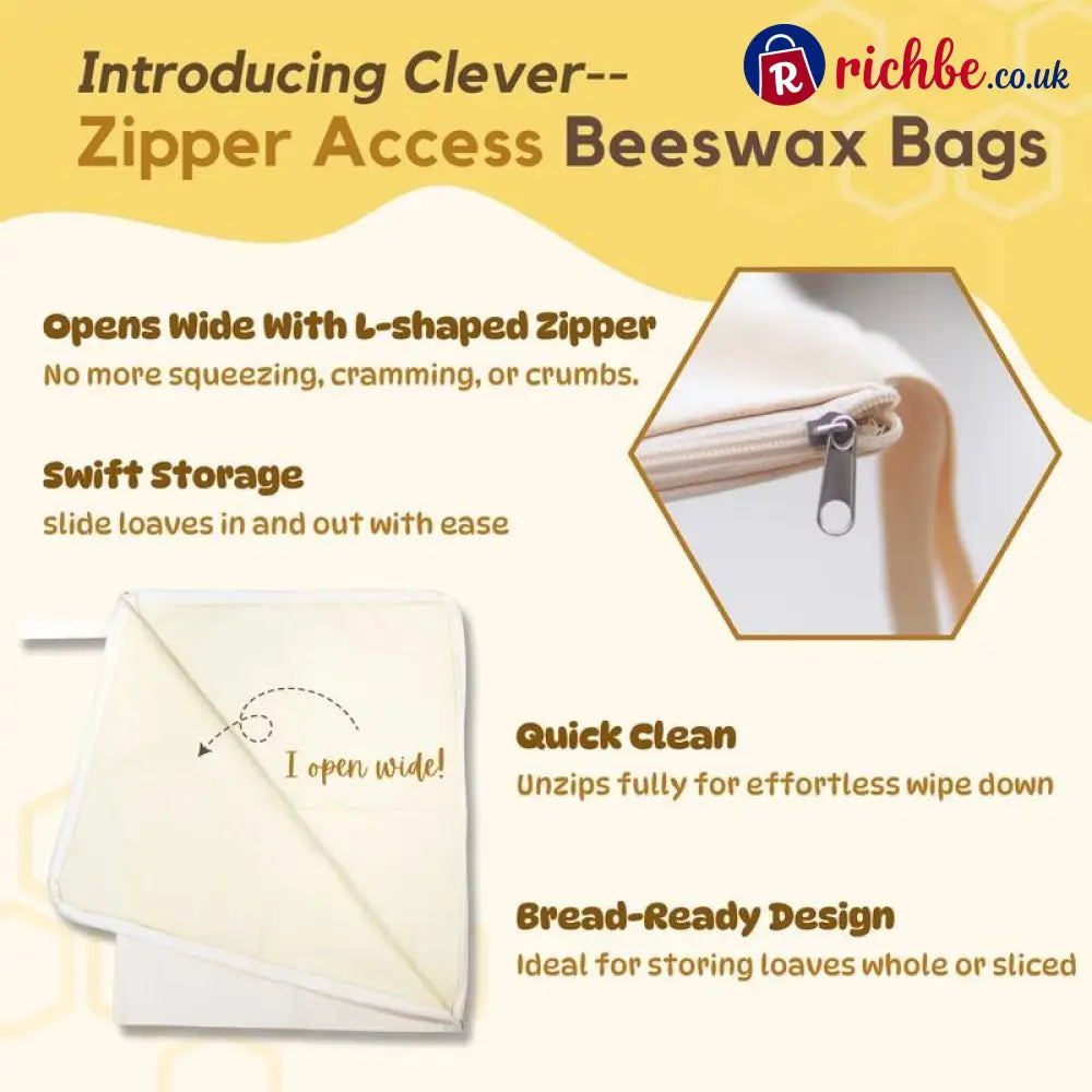 🍞Wide Zipper Access Cotton & Beeswax Bread Bags for Sourdough✨