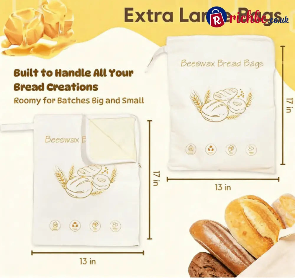 🍞Wide Zipper Access Cotton & Beeswax Bread Bags for Sourdough✨ - Buy 1