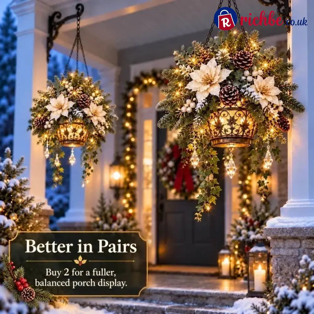 ✨❄️ Winter Bloom Glow™ Hanging Basket – Lighted Christmas Porch Decor