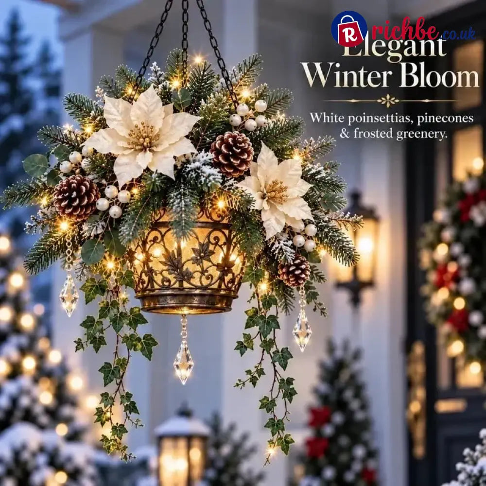 ✨❄️ Winter Bloom Glow™ Hanging Basket – Lighted Christmas Porch Decor