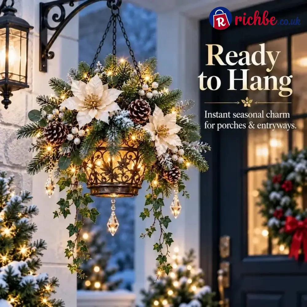 ✨❄️ Winter Bloom Glow™ Hanging Basket – Lighted Christmas Porch Decor