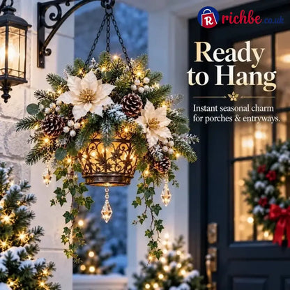 ✨❄️ Winter Bloom Glow™ Hanging Basket – Lighted Christmas Porch Decor
