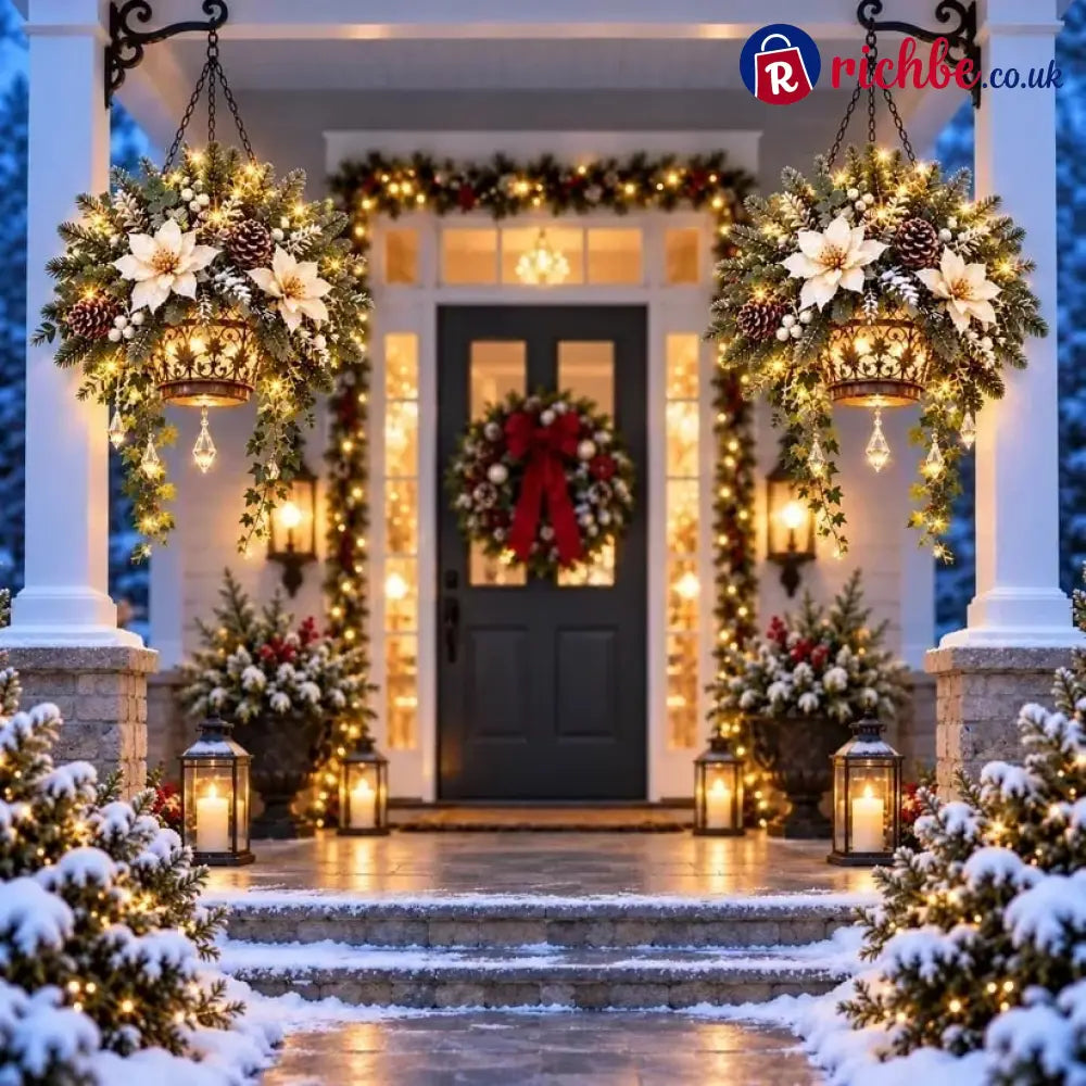 ✨❄️ Winter Bloom Glow™ Hanging Basket – Lighted Christmas Porch Decor