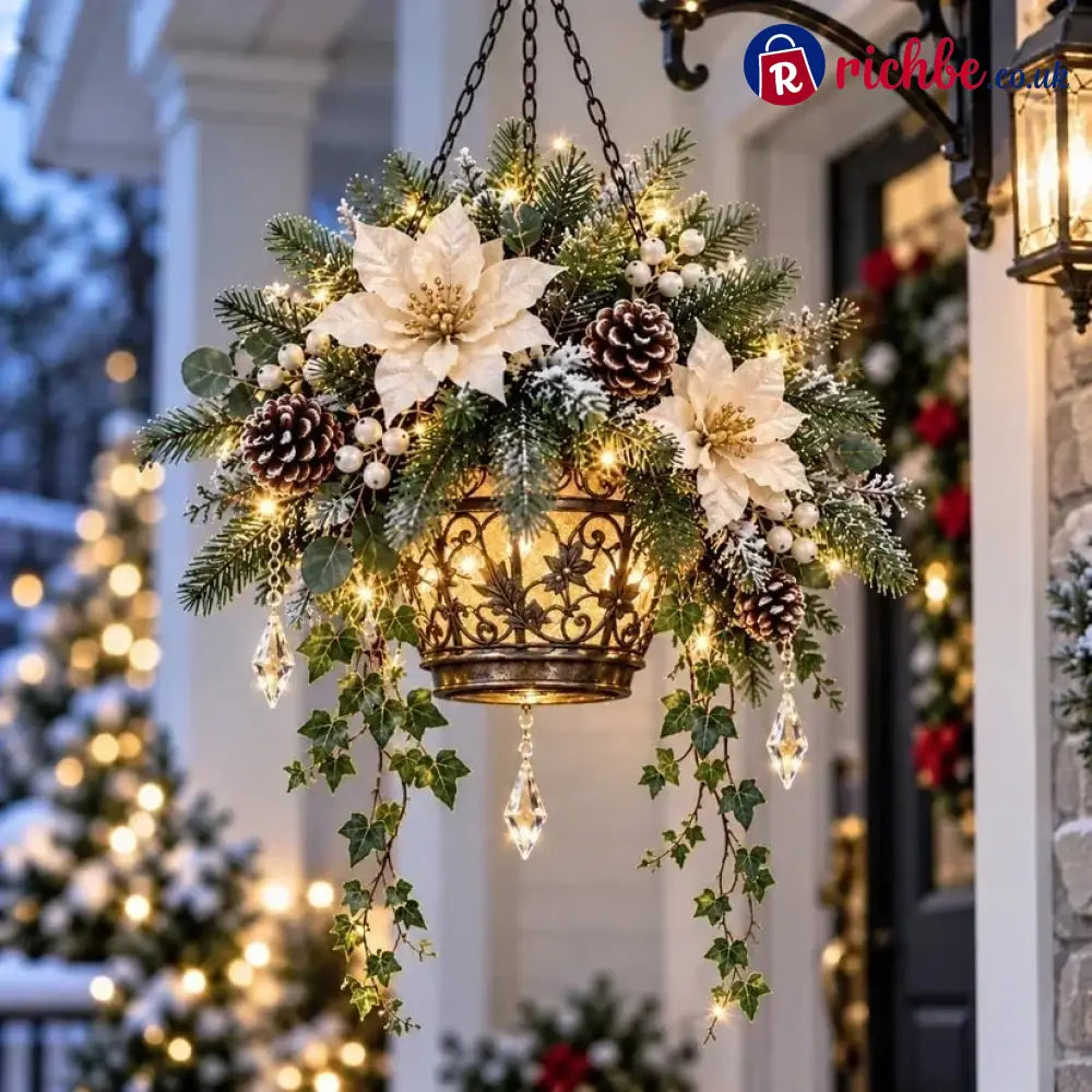 ✨❄️ Winter Bloom Glow™ Hanging Basket – Lighted Christmas Porch Decor - 🤍 Elfenbein-Weihnachtsstern